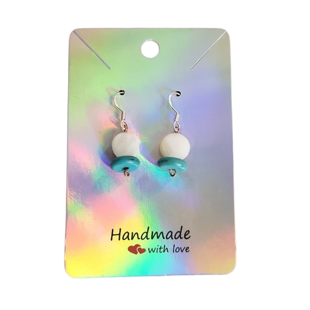 Freshwater Mother Of Pearl Natural Turquoise Heishi Circle Earrings
